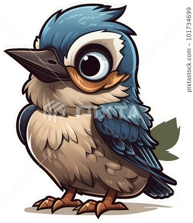 Funny and cute bird transparency sticker, Eurasian Jay. 101734699