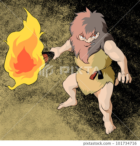 手持火炬守衛附近的原始人 有背景 101734716