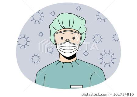 Protective work wear and pandemic concept. 101734910