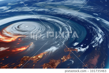 Climate Change Impact: Aerial View of Hurricane Ian Devastation in Florida City, USA. Generative AI. 101735463