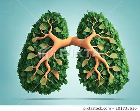 A pair of trees shaped like lungs, a digital rendering. Generative AI. 101735610