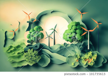 Earth Day, World Water Day, World Environment Day, environmental protection, and saving the earth's water are all related to paper art. Generative AI. 101735613