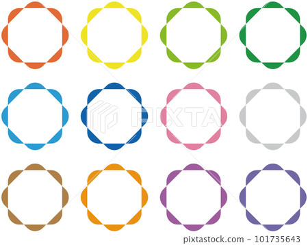 簡約可愛的花朵狀圓框素材套裝 101735643