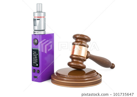 Box Mod with wooden gavel, 3D rendering Box Mod with wooden gavel, 3D rendering 101735647