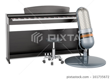 Microphone with pianoforte, 3D rendering Microphone with pianoforte, 3D rendering 101735672