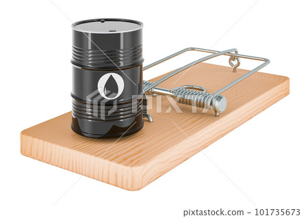 Oil barrel inside mousetrap. 3D rendering 101735673