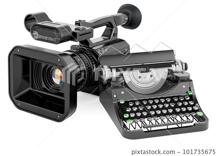 Professional video camera with typewriter machine. 3D rendering 101735675