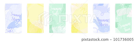 Set of social media stories design templates. Abstract summer backgrounds with copy space for text. Vector tropical floral silhouette. 101736005