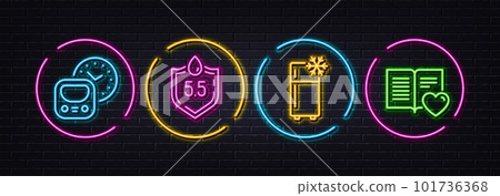 Ph neutral, Refrigerator and Metro minimal line icons. Neon laser 3d lights. Love book icons. For web, application, printing. Water, Kitchen fridge, Subway timetable. Customer feedback. Vector Ph neutral, Refrigerator and Metro minimal line icons. Neon laser 3d lights. Love book icons. For web, application, printing. Water, Kitchen fridge, Subway timetable. Customer feedback. Vector 101736368