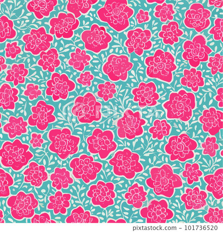 Pink Roses flower seamless pattern on mint green background. Pink Roses flower seamless pattern on mint green background. 101736520