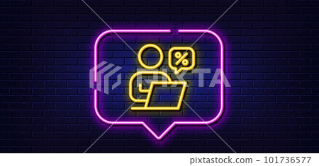 Neon light speech bubble. Online discounts line icon. Sale offer sign. Promotion price symbol. Neon light background. Online discounts glow line. Brick wall banner. Vector Neon light speech bubble. Online discounts line icon. Sale offer sign. Promotion price symbol. Neon light background. Online discounts glow line. Brick wall banner. Vector 101736577