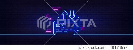 Neon light glow effect. Credit card line icon. Send money payment sign. Finance transfer symbol. 3d line neon glow icon. Brick wall banner. Card outline. Vector Neon light glow effect. Credit card line icon. Send money payment sign. Finance transfer symbol. 3d line neon glow icon. Brick wall banner. Card outline. Vector 101736583