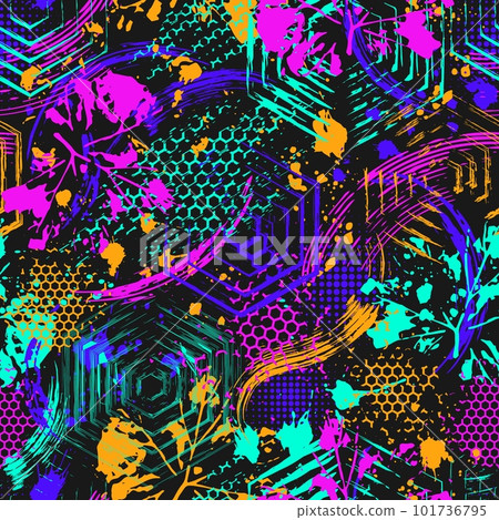 Abstract neon bright pattern with splattered paint Abstract neon bright pattern with splattered paint 101736795