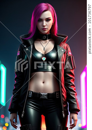 Sci-fi cyberpunk girl in a cyber suit. High-tech futuristic concept of virtual reality and cyberpunk 101736797