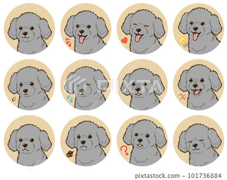 Toy poodle facial expression icon set (silver) 101736884