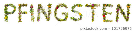 Colorful Blooming Flower Letters Building Word Pfingsten Means Pentecost 101736975