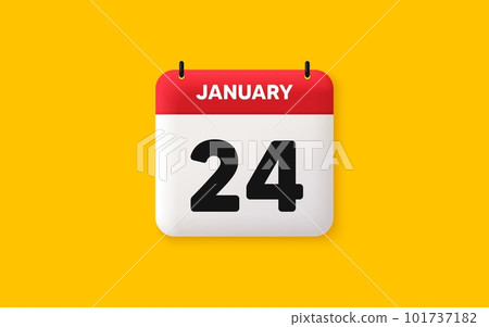 Calendar date 3d icon. 24th day of the month icon. Event schedule date. Meeting appointment time. Agenda plan, January month schedule 3d calendar and Time planner. 24th day day reminder. Vector 101737182
