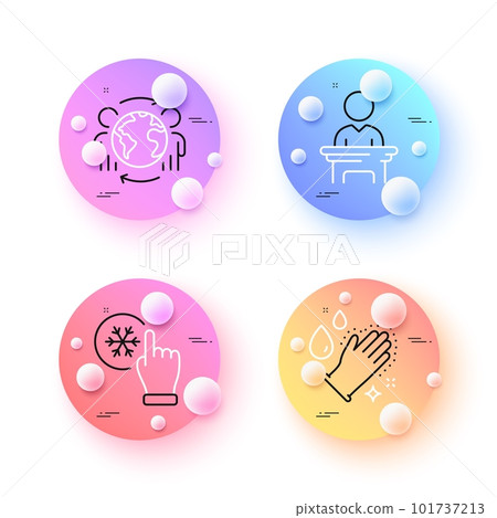 Freezing click, Election candidate and Global business minimal line icons. 3d spheres or balls buttons. Washing hands icons. For web, application, printing. Vector Freezing click, Election candidate and Global business minimal line icons. 3d spheres or balls buttons. Washing hands icons. For web, application, printing. Vector 101737213