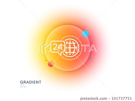 24 hour service line icon. Gradient blur button with glassmorphism. Call support sign. Feedback chat symbol. Transparent glass design. 24h service line icon. Vector 101737751