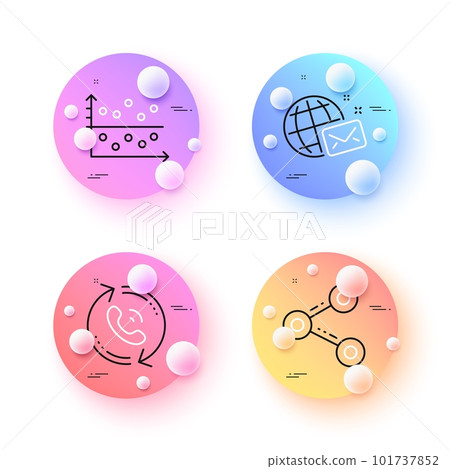 Share, Dot plot and Call center minimal line icons. 3d spheres or balls buttons. World mail icons. For web, application, printing. Follow network, Presentation graph, Recall. Chat. Vector Share, Dot plot and Call center minimal line icons. 3d spheres or balls buttons. World mail icons. For web, application, printing. Follow network, Presentation graph, Recall. Chat. Vector 101737852