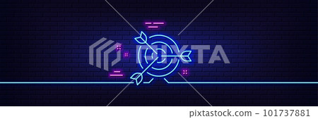 Neon light glow effect. Target line icon. Marketing targeting strategy symbol. Aim with arrows sign. 3d line neon glow icon. Brick wall banner. Target outline. Vector Neon light glow effect. Target line icon. Marketing targeting strategy symbol. Aim with arrows sign. 3d line neon glow icon. Brick wall banner. Target outline. Vector 101737881