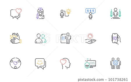 Friend, Employees teamwork and Wash hands line icons for website, printing. Collection of Sun protection, Cyber attack, Heart icons. Chat app, Business idea, Smile face web elements. Vector Friend, Employees teamwork and Wash hands line icons for website, printing. Collection of Sun protection, Cyber attack, Heart icons. Chat app, Business idea, Smile face web elements. Vector 101738261