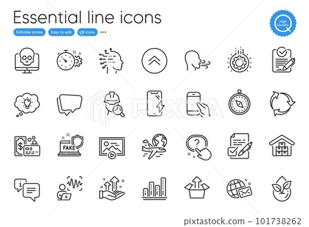 Start presentation, Breathing exercise and Analysis graph line icons. Collection of Artificial intelligence, Question button, Card icons. Inspect, Fake internet, Organic product web elements. Vector Start presentation, Breathing exercise and Analysis graph line icons. Collection of Artificial intelligence, Question button, Card icons. Inspect, Fake internet, Organic product web elements. Vector 101738262