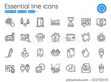 Cogwheel settings, Smartphone and Bumper cars line icons. Collection of Safe time, Metro, Equity icons. Sleep, Hydroelectricity, Parking web elements. Money transfer, Coffee cocktail. Vector Cogwheel settings, Smartphone and Bumper cars line icons. Collection of Safe time, Metro, Equity icons. Sleep, Hydroelectricity, Parking web elements. Money transfer, Coffee cocktail. Vector 101738355
