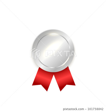 Silver medal. Golden winner award with red ribbon. Vector blank medallion prize. Silver medal. Golden winner award with red ribbon. Vector blank medallion prize. 101738842