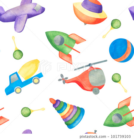 Beautiful toy, great pattern for any purposes. Watercolor illustration. Abstract art background. Watercolor set. 101739103