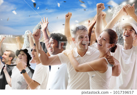 Football team supporter. Black and white stadium. 101739657