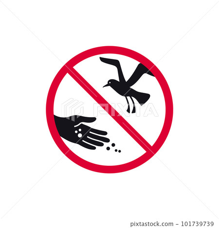 Do not feed birds prohibited sign, don't feed the seagulls forbidden modern round sticker, vector illustration 101739739