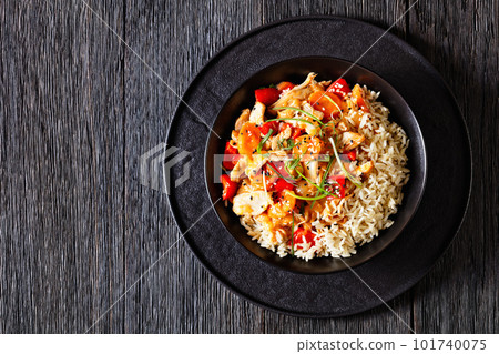 sweet and sour chicken with veggies and rice sweet and sour chicken with veggies and rice 101740075