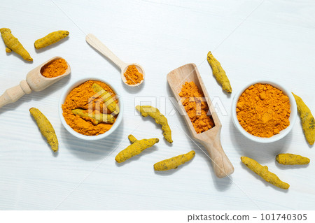 Fragrant seasoning - turmeric, one of the main ingredients in Indian curry Fragrant seasoning - turmeric, one of the main ingredients in Indian curry 101740305