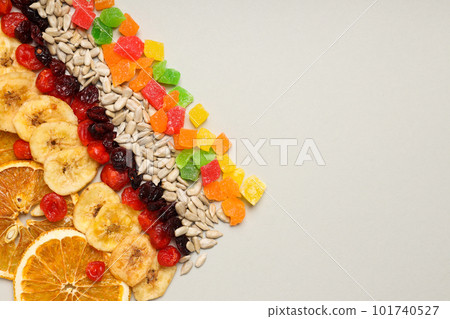 Tasty food concept - delicious dried fruits, space for text Tasty food concept - delicious dried fruits, space for text 101740527