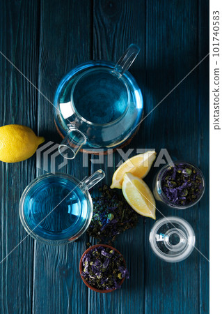 Concept of tasty hot drink, Anchan tea, top view 101740583