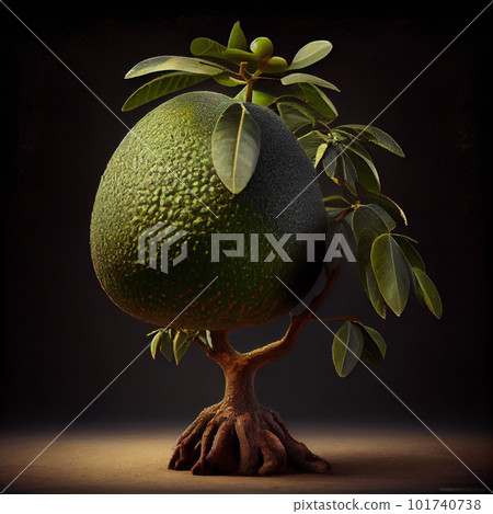 Recreation artistic of avocado tree with a big avocado fruit. Illustration Recreation artistic of avocado tree with a big avocado fruit. Illustration 101740738