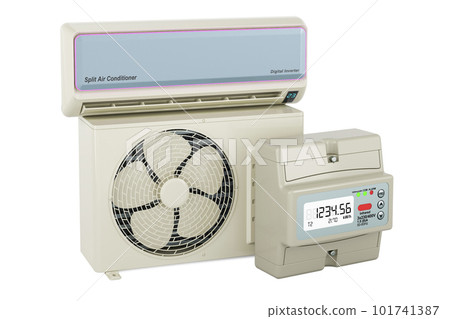 Electric meter with air conditioner, 3D rendering 101741387