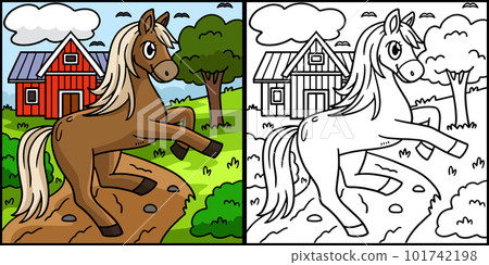 Horse Coloring Page Colored Illustration Horse Coloring Page Colored Illustration 101742198