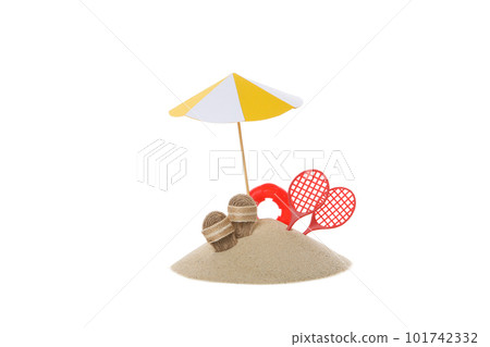 Sand with summer accessories isolated on white background Sand with summer accessories isolated on white background 101742332