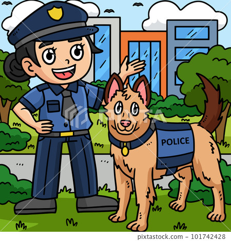 Police Officer and Police Dog Colored Cartoon 101742428