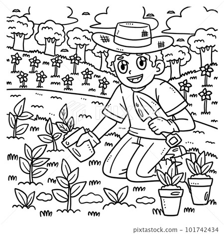 Labor Day Gardener Planting Seedlings Coloring Labor Day Gardener Planting Seedlings Coloring 101742434