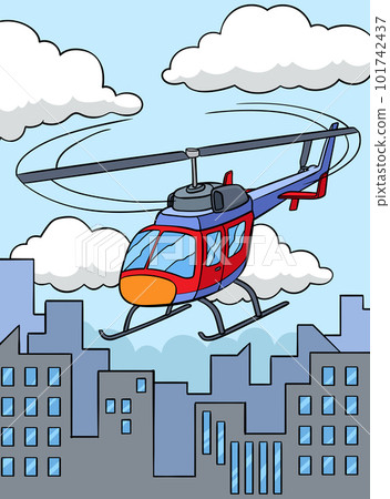 Helicopter Vehicle Colored Cartoon Illustration 101742437
