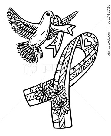 Breast Cancer Awareness Bird Holding Ribbon  101742720