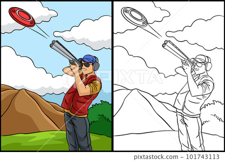 Skeet Shooting Coloring Page Colored Illustration 101743113