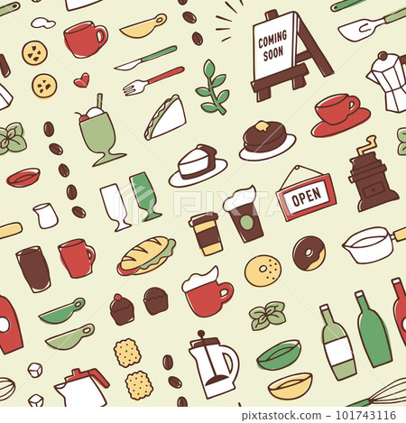 Pattern of hand drawn cafe items 101743116