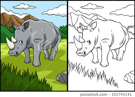 Rhinoceros Coloring Page Colored Illustration 101743141