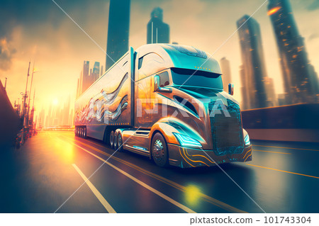 Modern futuristic truck car in city center. Neural network AI generated art Modern futuristic truck car in city center. Neural network AI generated art 101743304