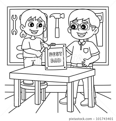 Father and Son doing Carpentry Coloring Page  101743401