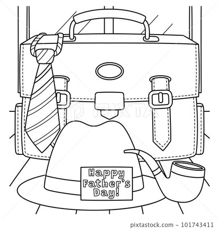 Fathers Day Hat Tie Briefcase and Pipe Coloring  101743411